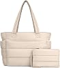 TOPDesign Puffer Tote Bag for Women, Lightweight Puffy Handbag with Compartments, Quilted Shoulder Bag for Work, Travel, Gym