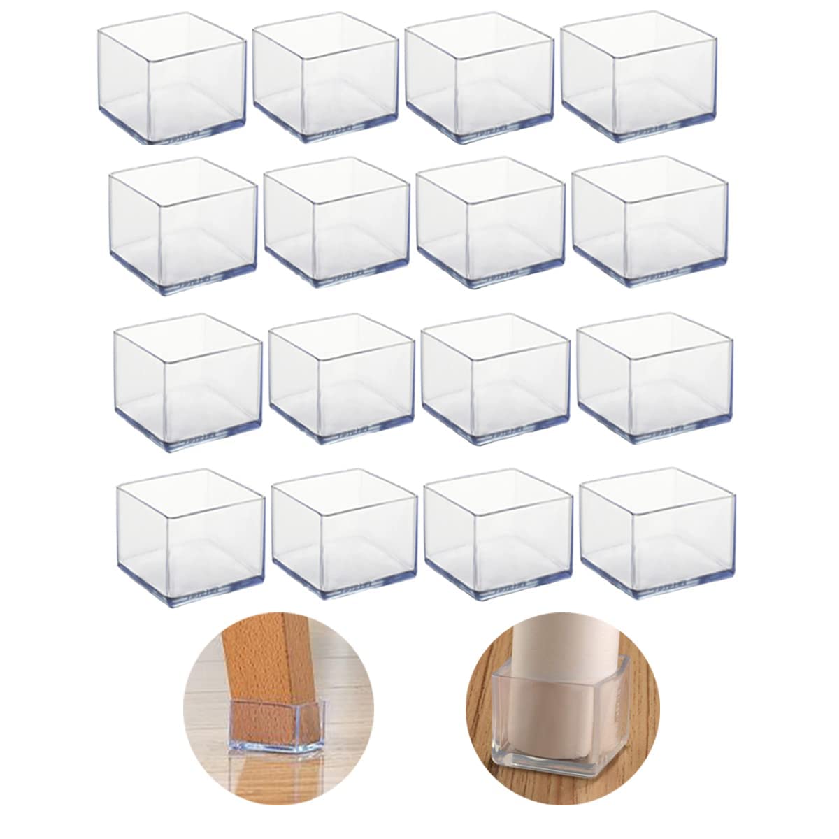 16Pcs Square 38x38mm Silicone Chair Leg Floor Protectors, Chair Leg Caps, Furniture Foot Protectors, Free Moving Table Leg Covers, Stool Leg caps to Prevent Hardwood Floor Scratches and Reduce Noise