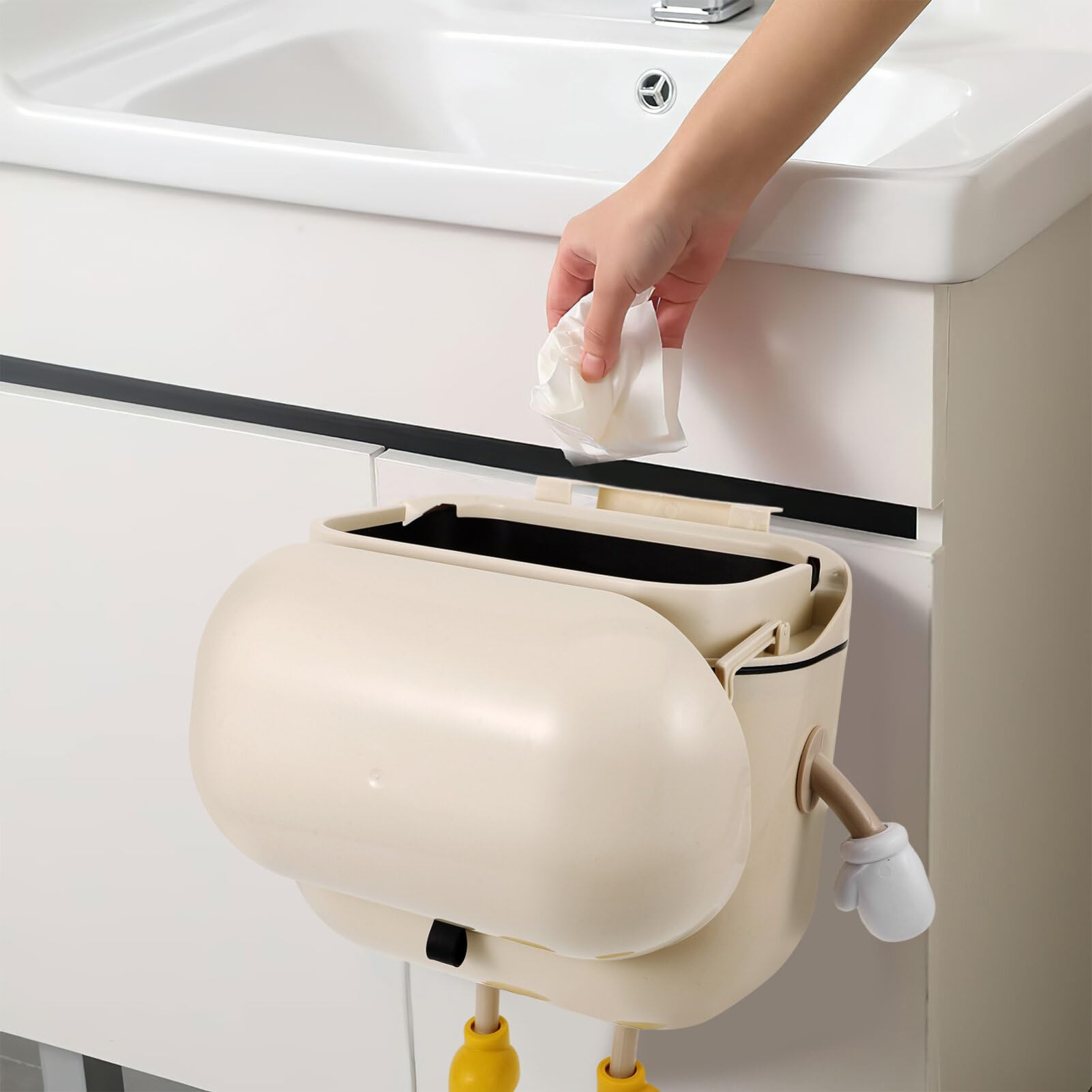 ABOOFAN Kitchen Compost Bin Lidded Hanging Trash Can Cabinet Door Compost Bucket, 26.00X25.50X20.00CM, Beige, G49D11JRD24SDM