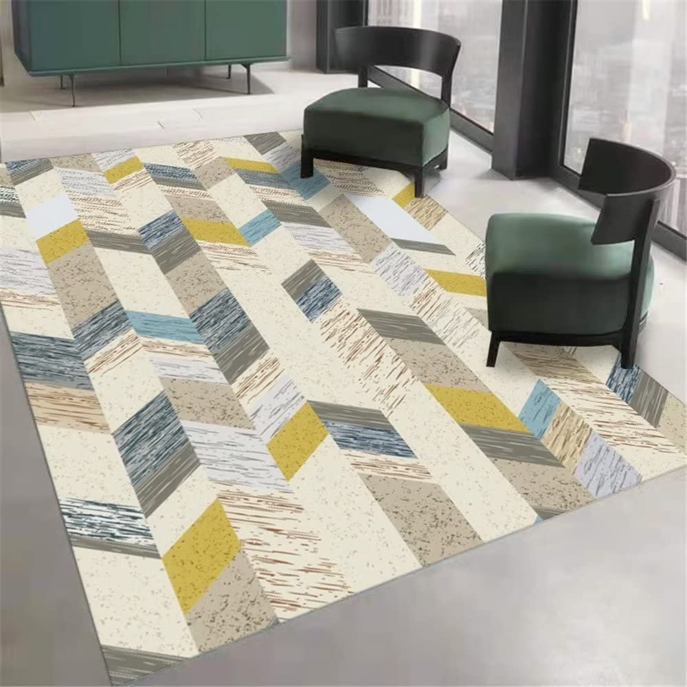 Tapis lavable en machine salon jaune et géométrique haute résistance
