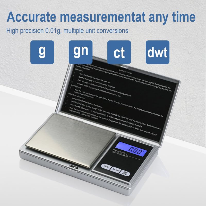 Miniatura 3 de Báscula digital portátil de 7.05 oz x 0.00 oz de precisión, báscula electrónica de pesaje para joyería, mini báscula digital de gramos, báscula de