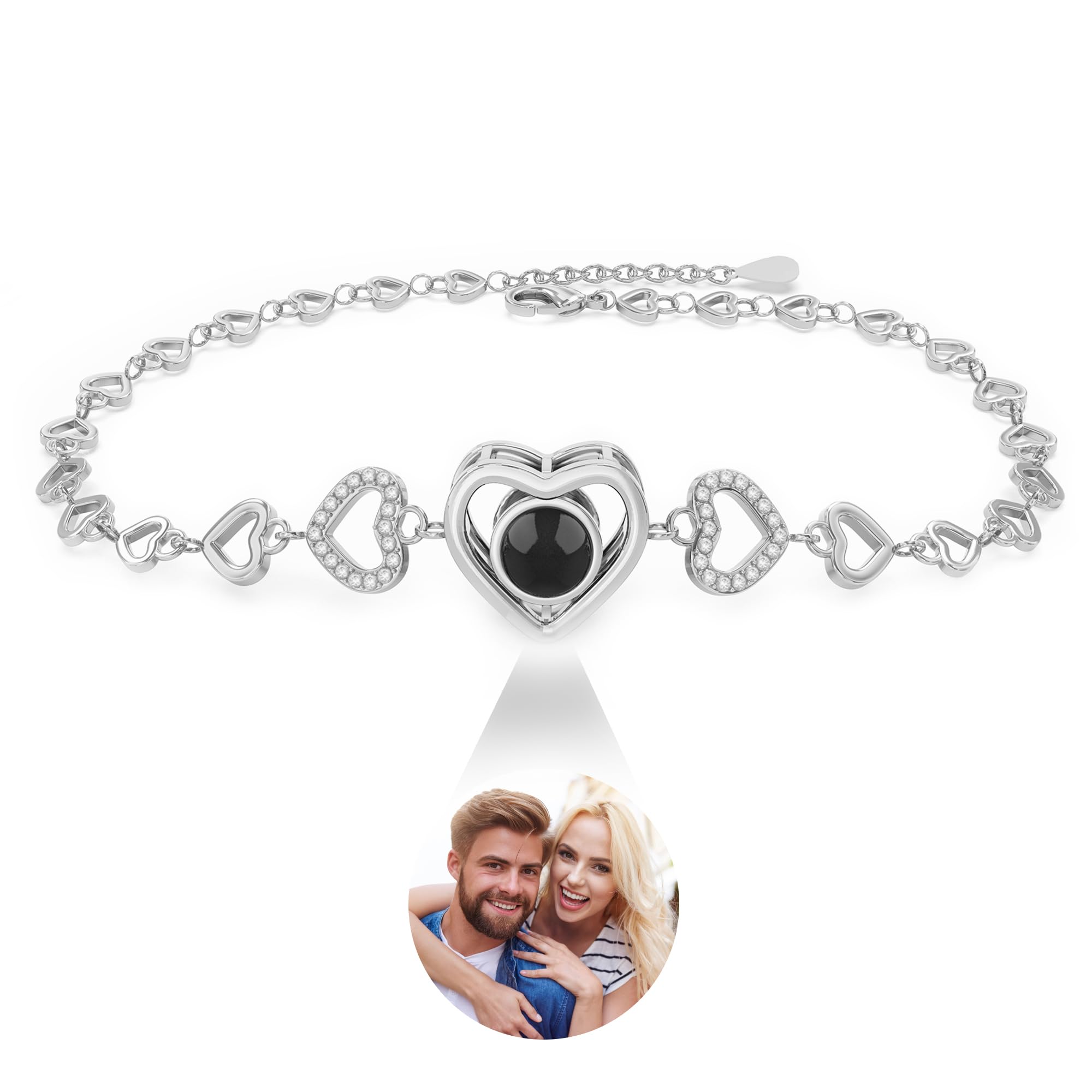 Easycosy Personalisiertes Projektions Armband damen mit Foto - maßgeschneidertes Herz Armband mit Bild im Stein - Muttertagsgeschenke für Mama Oma Frauen Geschenke zum Muttertag