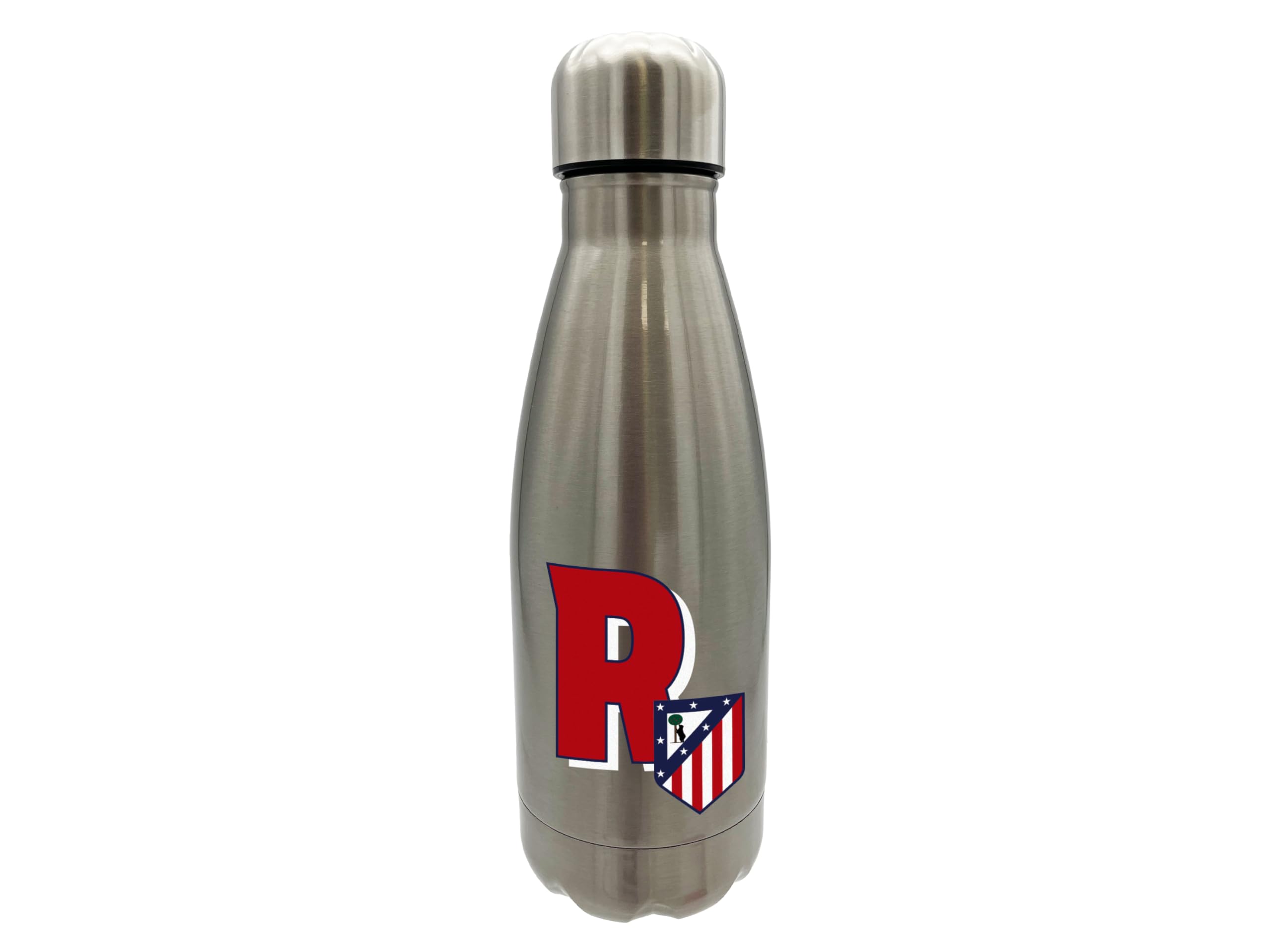CyP Brands Atlético de Madrid - Botella Agua de Acero Inoxidable, Cierre Hermético, con Diseño Letra R en Rojo, 550 ml, Color Metalizado, Producto Oficial