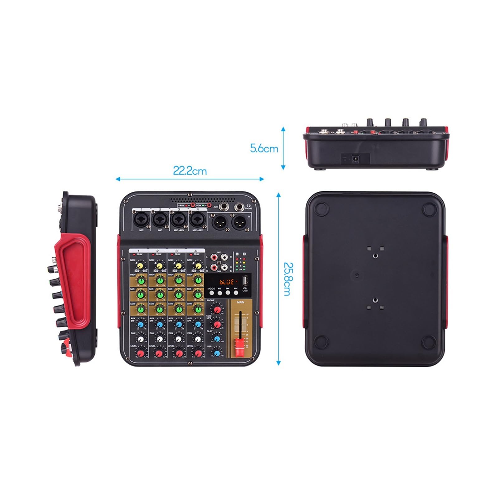 Mixer per DJ, TM4 Mixer Digitale a 4 canali, Console di missaggio, Alimentazione Phantom 48V Integrata con Funzione BT, Professionale