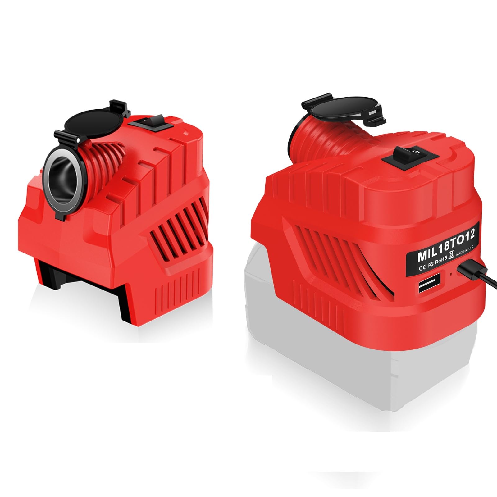 Convertisseur abaisseur 18 V vers 12 V compatible avec batterie Milwaukee M 18 V (sans batterie), adaptateur d'alimentation avec allume-cigare 240 W, sortie 27 W Type-C + USB-A pour appareils de