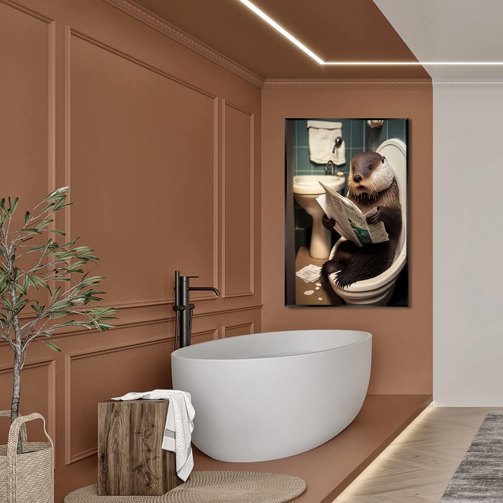 KOEUIRW Divertente lontra bagno su tela, decorazione da parete in bianco e nero, decorazione da parete estetica moderna per 40,6 x 61 cm, senza cornice