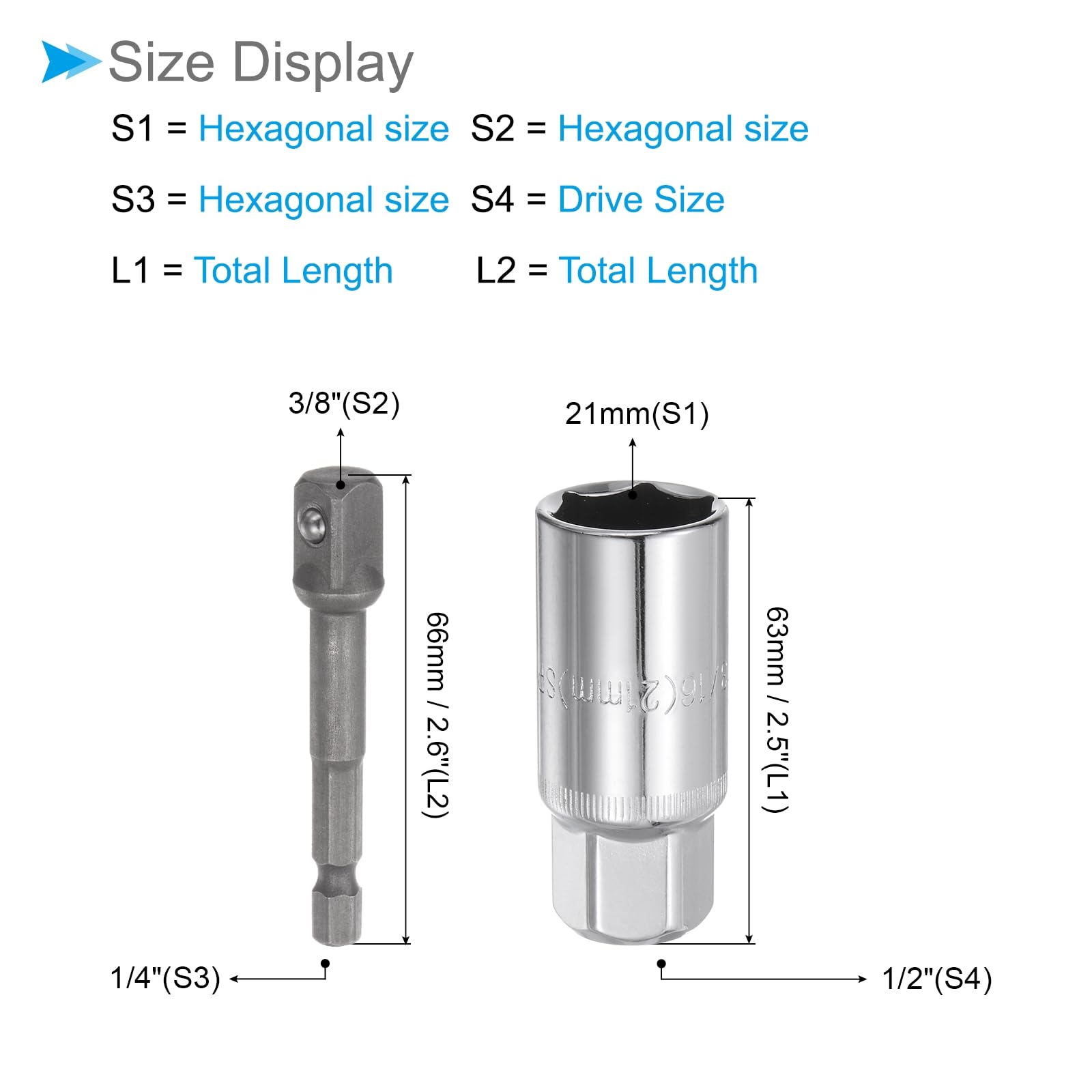 CoCud Spark Plug Socket Set, Metric 21mm 3/8" Drive 2.5" Length, CR-V Mirror Finish Socket with Socket Extension - Image 2