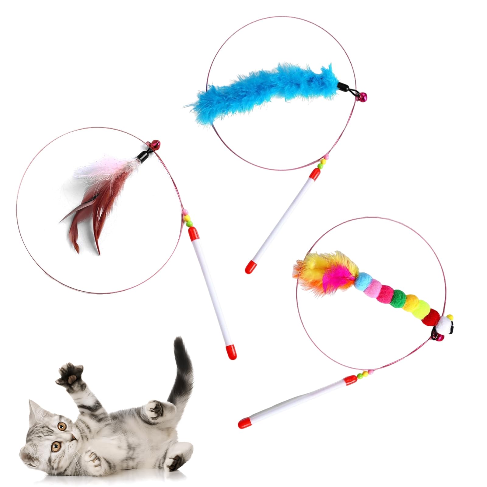 Crevice 3pcs Cat Toys - Interactive Feather Wand for Adult Kittens & Indoor Cats | Perfect Cat Teaser for Playtime Fun!100cm/39.3 inch Fishing Rod