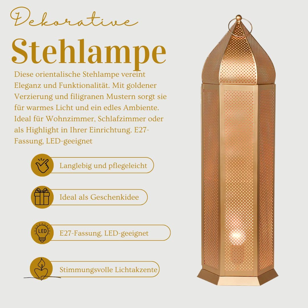 Orientalische Stehlampe Azel aus Metall in Gold Boho 72 cm Wohndeko