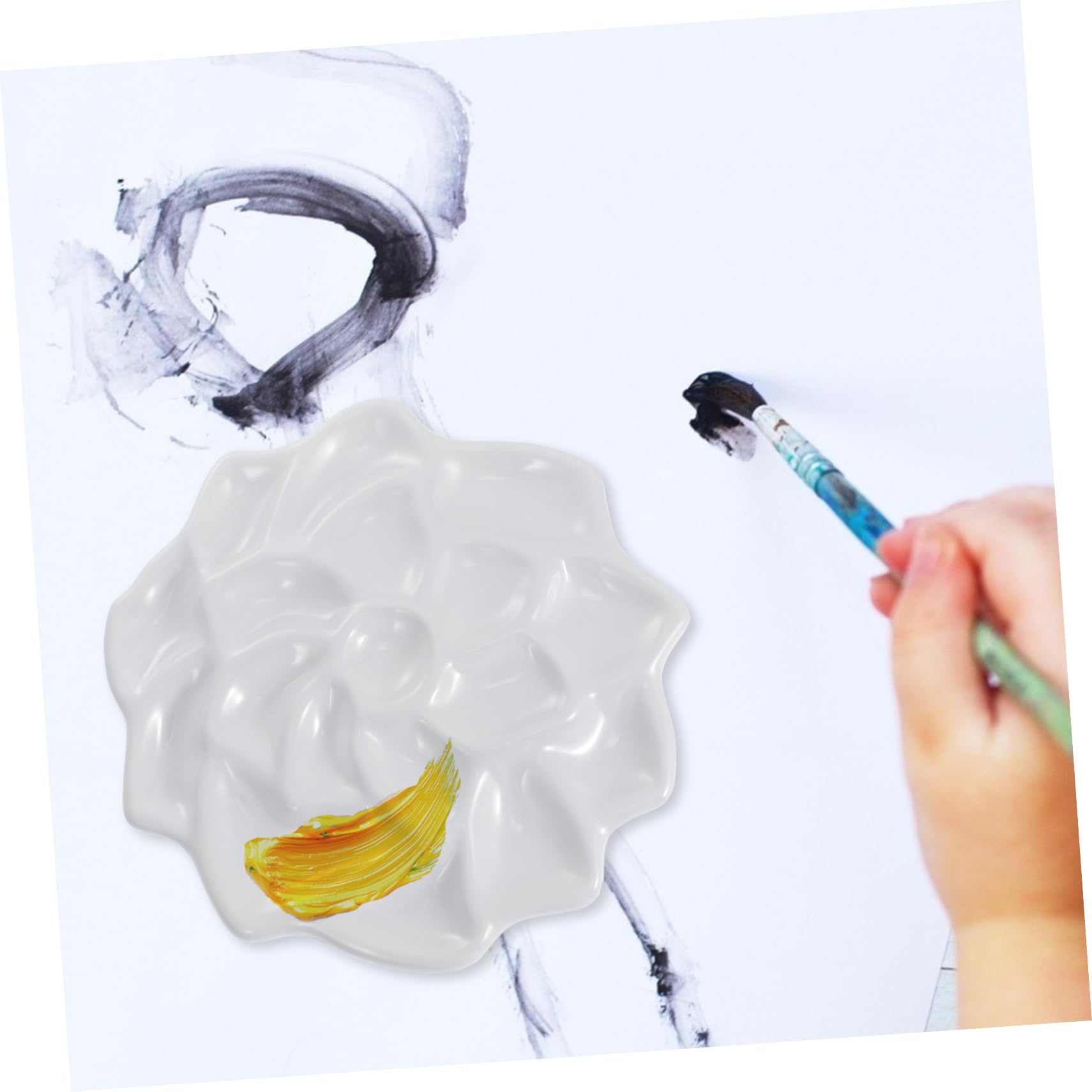 LIFKOME Wellenförmige Aquarell Pigmentmischplatte aus Imitationskeramik mit Mehreren Löchern Leicht zu Reinigen für Ölmalerei und Studenten