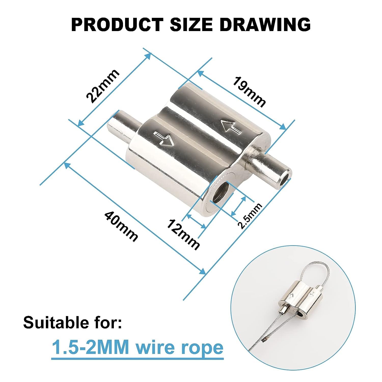 Vigtayue M3 Wire Rope Cable Clamp, 1/16" Rope Cable Suitable, For