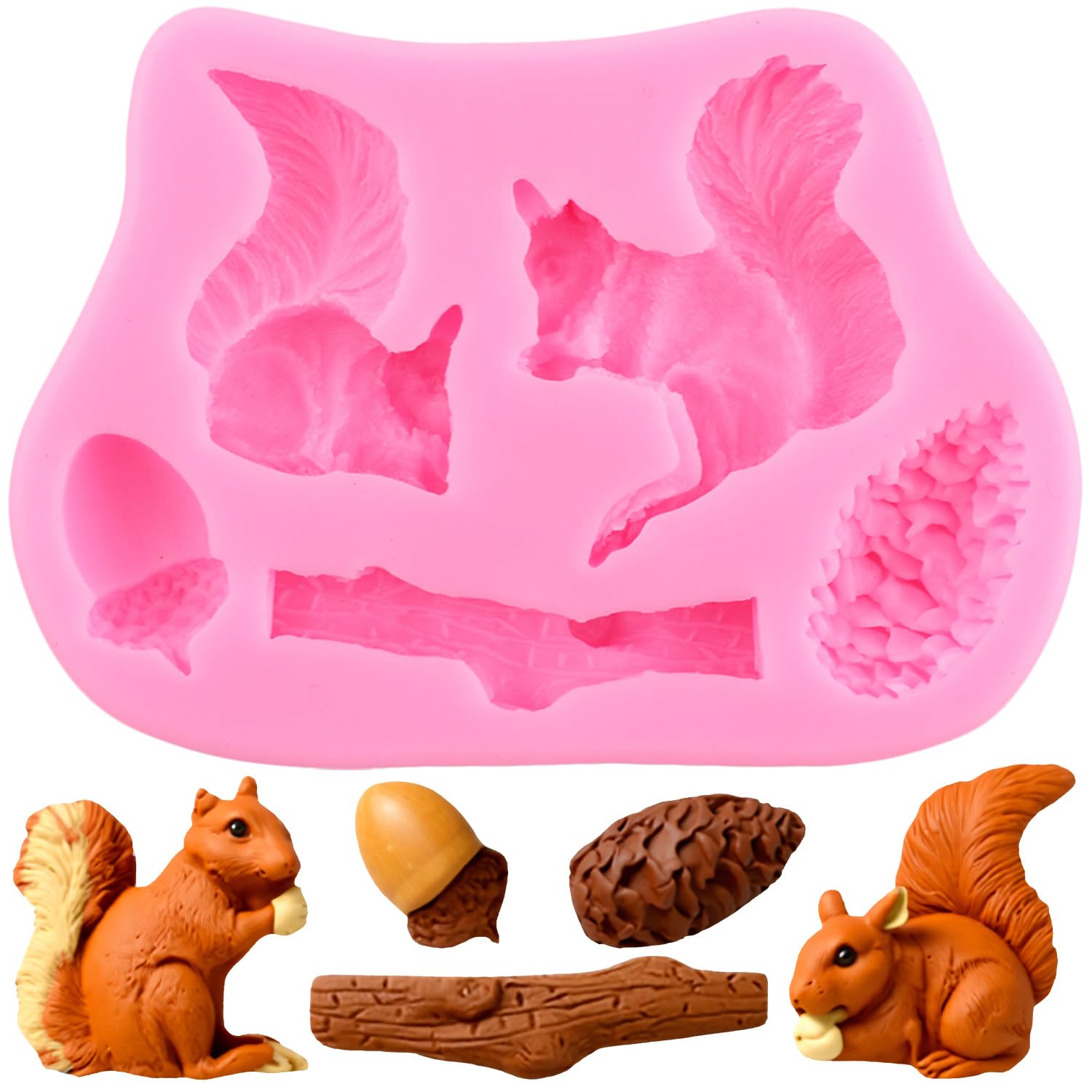 XMOLDNMS Moule Silicone Écureuil Pommes De Pin Gland - Décoration Gâteaux Cupcakes Pâte à Sucre