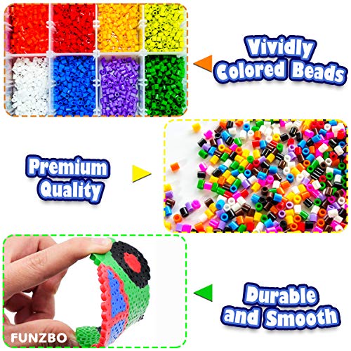 FunzBo Fuse Beads Craft Kit - 111 Patterns Melty Fusion Colored Beads Arts and Crafts Pearler Set for Kids - 5500 5mm Bead 9 pegboards for Boys Girls Age 5 6 7 Classroom Activity Gift (Large)