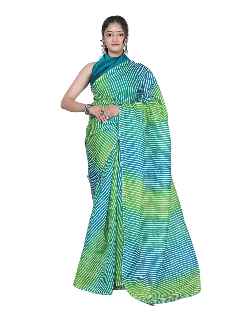 Trendy Women's Printed Solid Color Saree in Kota Doria | Traditional Ethnic Saree with Gota Patti Border & Silk Unstitched Blouse Piece-image-16