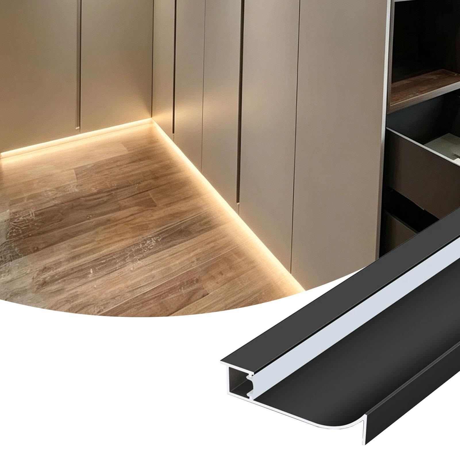Veletta LED Doffitto Illuminazione LED per Battiscopa lunghezze | Profilo per Battiscopa Nero (installazione a Incasso o a Parete) – Sicurezza Notturna(7pack,125cm/4.1ft)