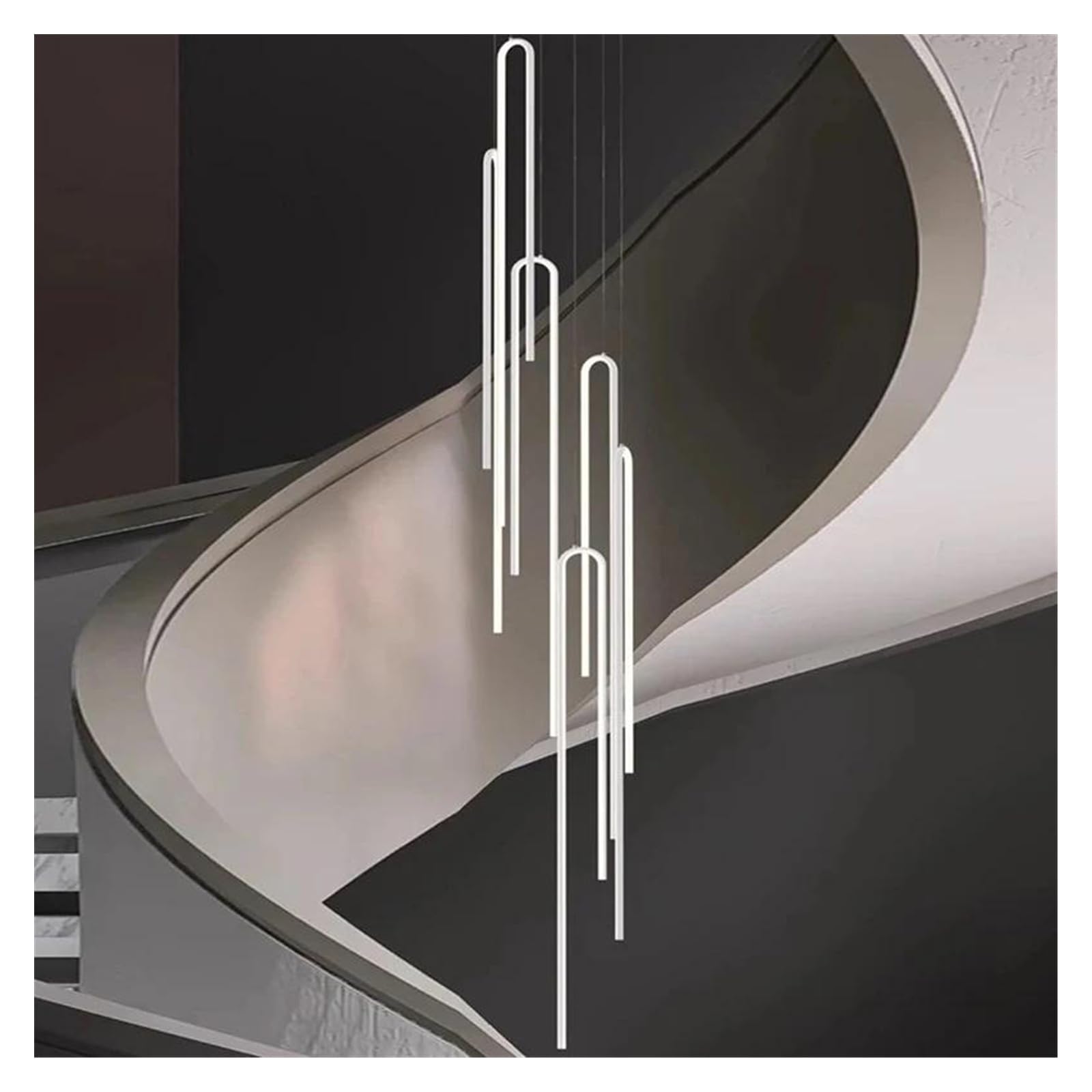 ASerZenith Modern Led Long Strip Chandelier Staircase Lustre Living Room Home Decoration Ceiling,Hanging Light,Rc Dimmable-White 6 Head