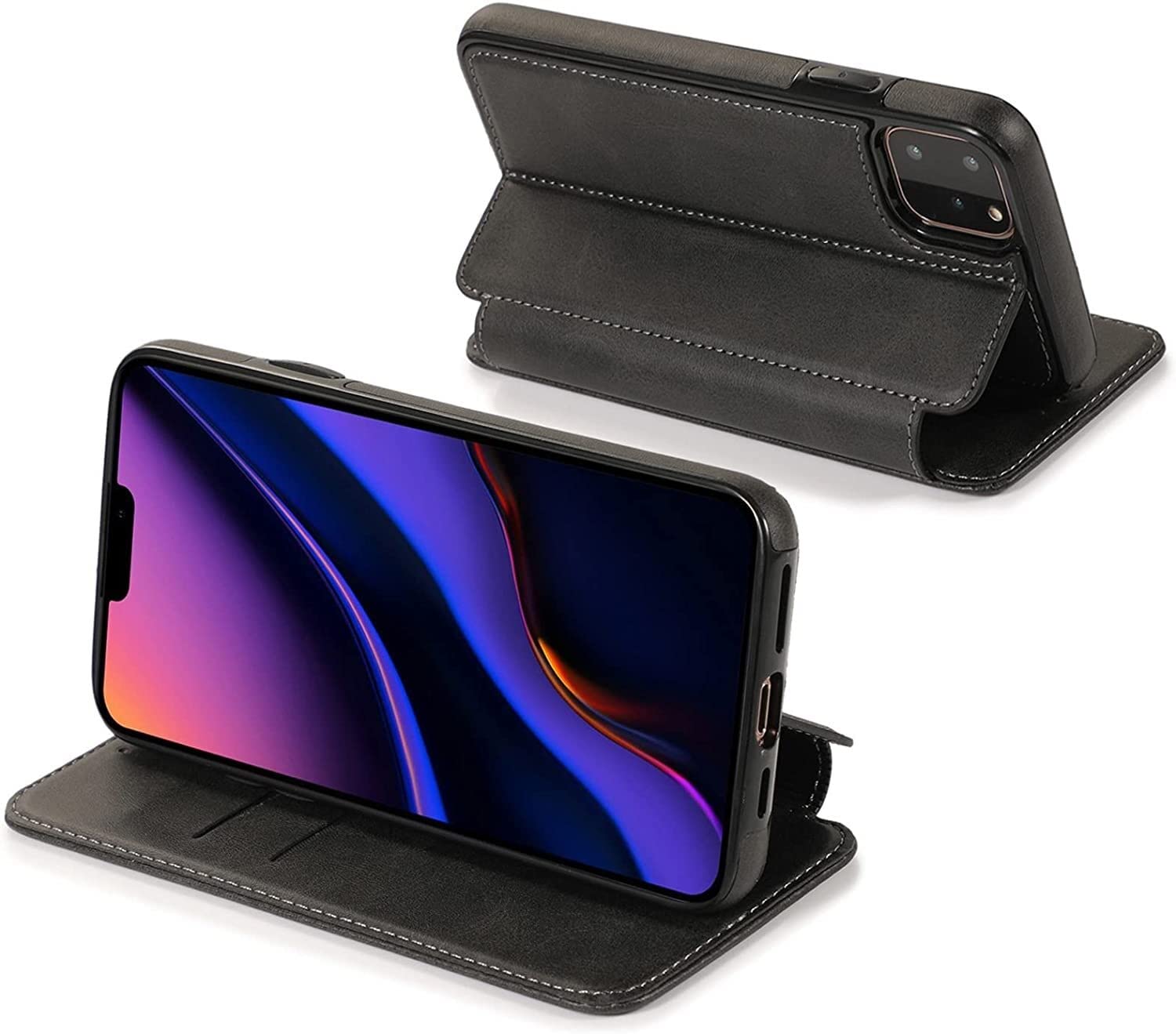 Étui iPhone 13 Mini idéal pour les déplacements avec rabat magnétique noir