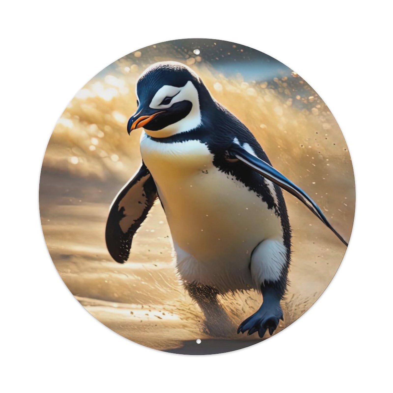 Animal Artwork Running Penguin Vintage Metal Tin Sign Plaque Wall Decor for Cafe, Club Bar, Office, Garden Metal Poster 8x8Inch