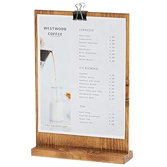 Madera Collection Clipboard Menu Holder 9.25W x 2.5D x 13.5H, Pine Wood with Metal Clip