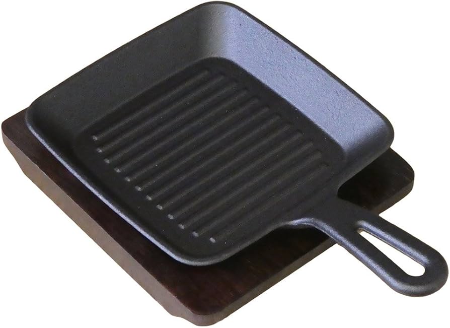 Amazon | 業務用 グリルパン スクエア IH対応 専用木台付き スキレット