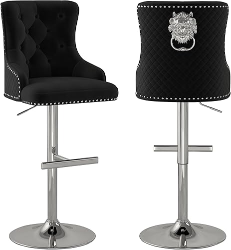 Juego de 2 taburetes de bar de terciopelo con anillo giratorio de león para encimera de cocina, taburetes de bar tapizados con cabeza de clavo,