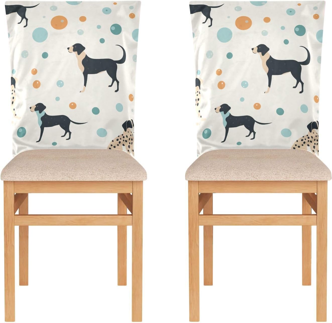 ALAZA Dogs and Dots Chair Back Cover Set of 6, Washable Reusable Removable Chair Slipcovers Decorative Chair Cover for Home Kitchen Wedding Party