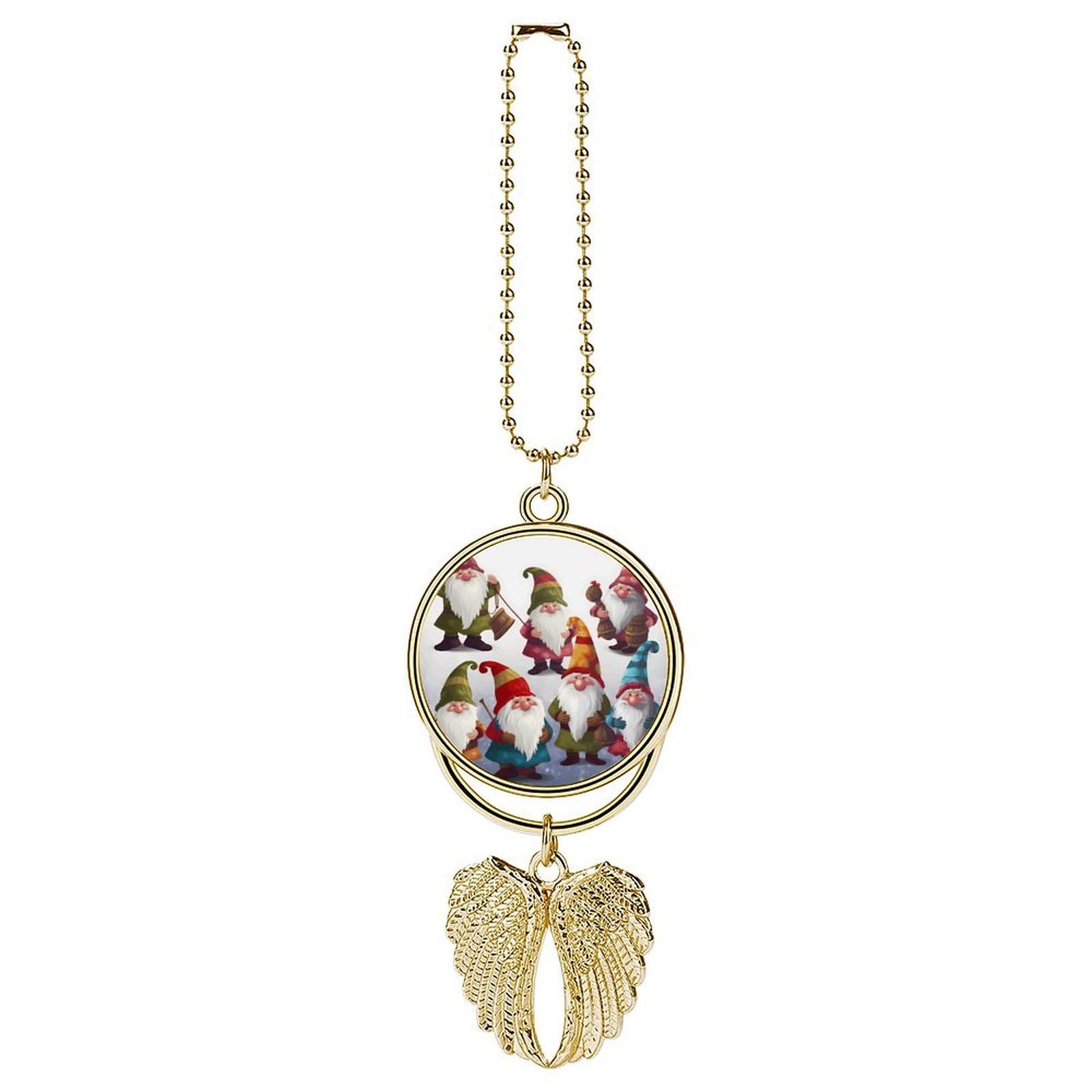 Xmas Funny Gnomes Car Charm, Alloy Rear View Mirror Pendant, Bling Funny Car Hanging Ornament Gift for Women Men, Car Pendant Lucky Auto Interior Decoration Accessories Golden-Style