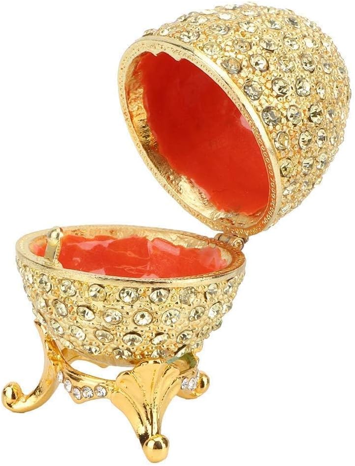 HERCHR Faberge Egg Trinket Box, Mini Easter Egg Hinged Enameled Jewelry Box Hand Painted Earrings Ring Holder Collectible Figurine Vintage Organizer Collectible Keepsake Home Decor