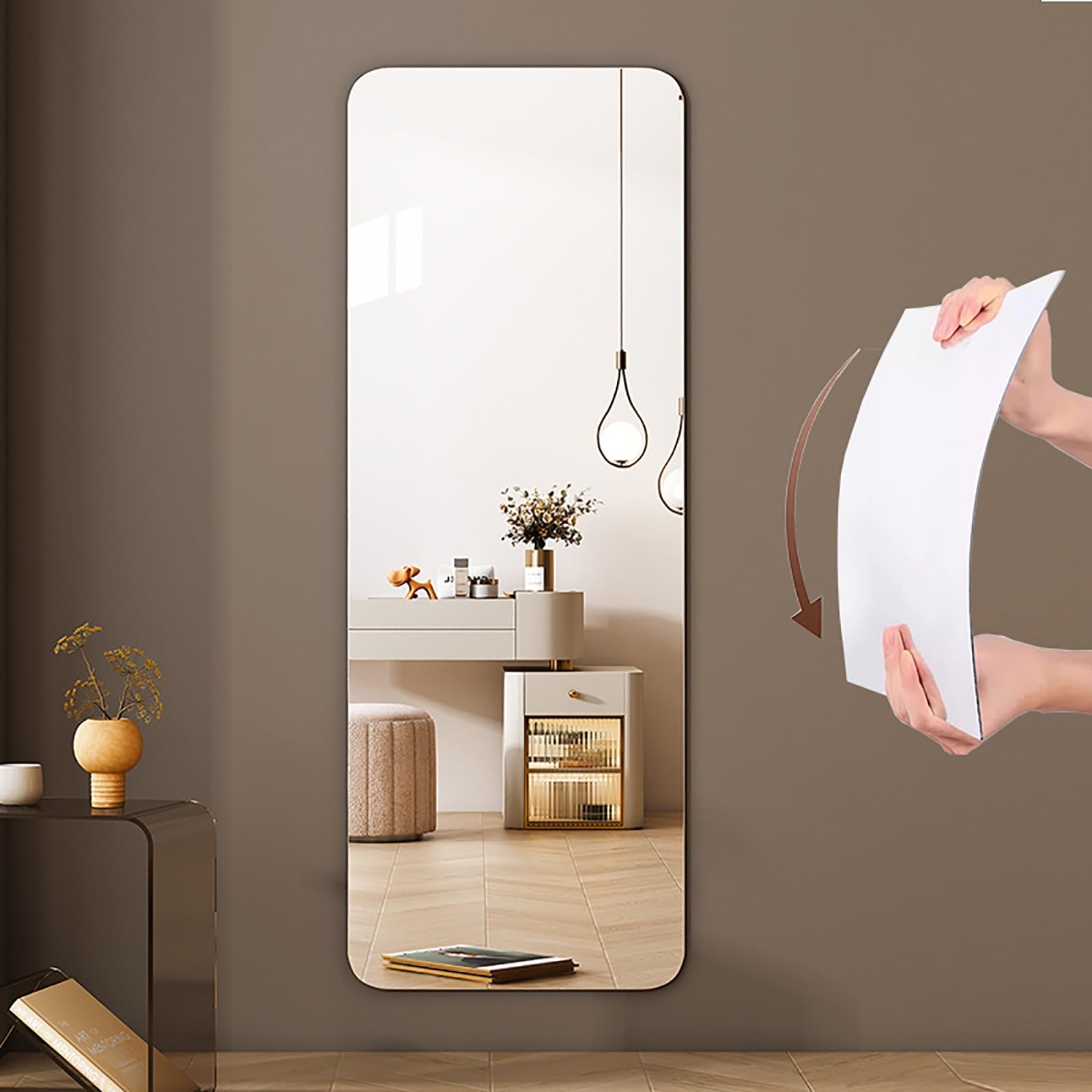 DIY pełne lustro przyklejane na ścianie bez wiercenia wysoka przejrzystość akrylowe arkusze lustrzane bez ramy pełna długość do sypialni salonu wejście zaokrąglone narożniki
