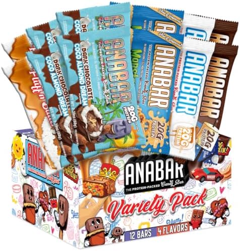 Anabar Protein Candy Bars, 20 Grams of Protein Packed Candy, World's Best Tasting Protein Bar, Candy Texture on Every Bar, Amazingly Delicious Macro Packed Candy Bar, (12 Bars, Variety Pack)