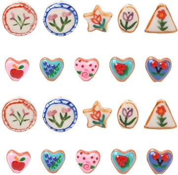 SUNNYCLUE 1 Box 20Pcs 10 Styles Mixed Lampwork Beads Assorted Ceramic Beads Bulk Handmade Glazed Colorful Round Star Heart Glass Loose Spacers for Jewelry Making DIY Craft Supplies Bracelet Necklace