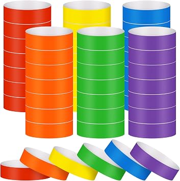 600 Counts Paper Wristbands Neon Wrist Bands Waterproof Hand Bands for Events Bulk Party Armbands Multicolor Pack Adhesive Bracelets Identification Wristbands for Concert Classroom Neon Style