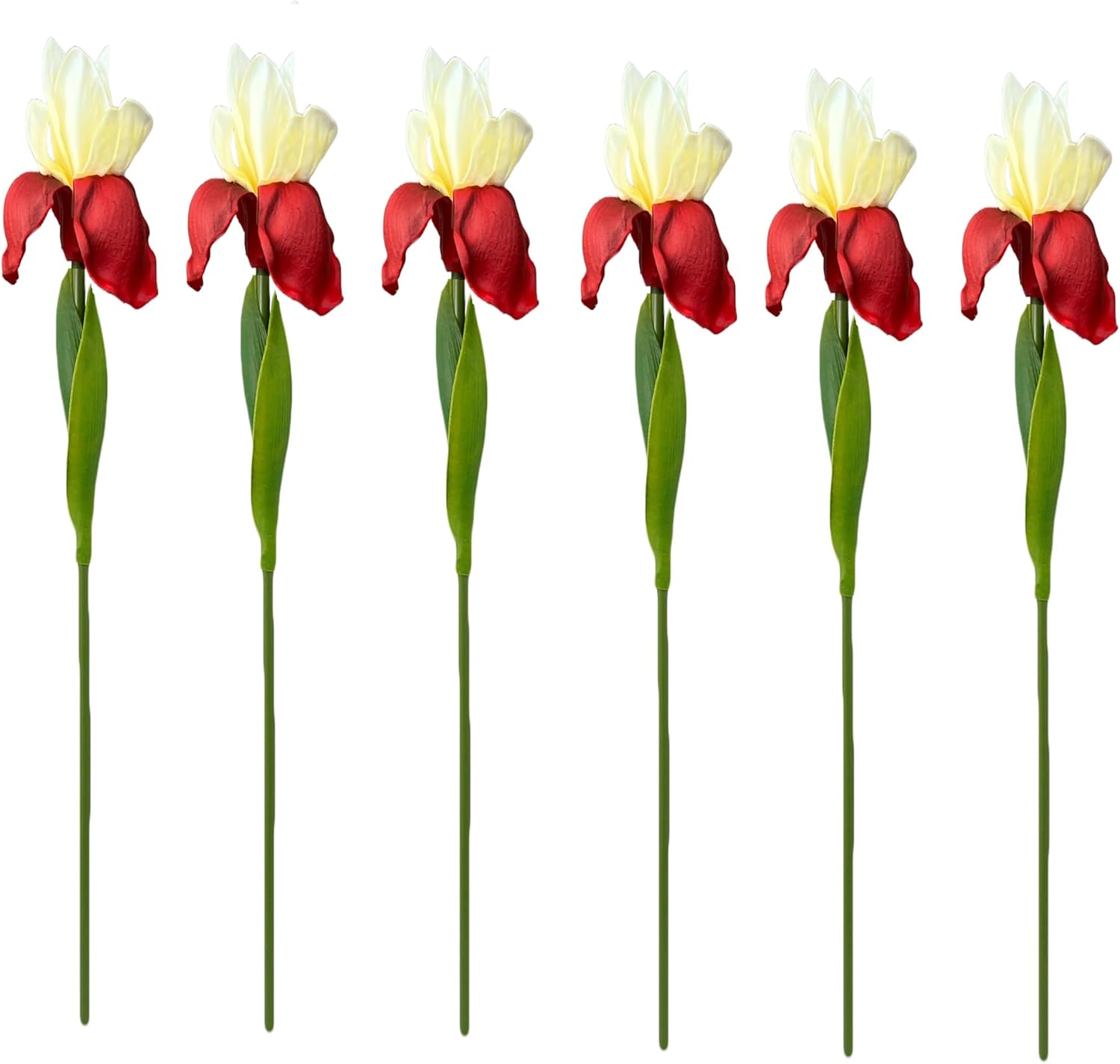 Angel Isabella Pack of 6-Real Touch 18" Bearded Iris Artificial Flowers for Decoration Centerpiece Arrangements (Shade of Red Yellow)
