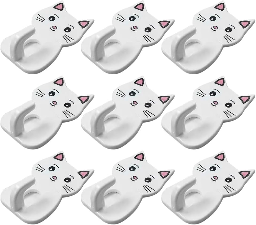 NUOBESTY Cat Wall-Mounted Towel Hooks 9pcs, Adhesive Bathroom Storage Hanging Hooks with Cute Cat Ear Design, Strong Sticky ’ Bath Towel Hangers for Bathroom and Toilet Random Color