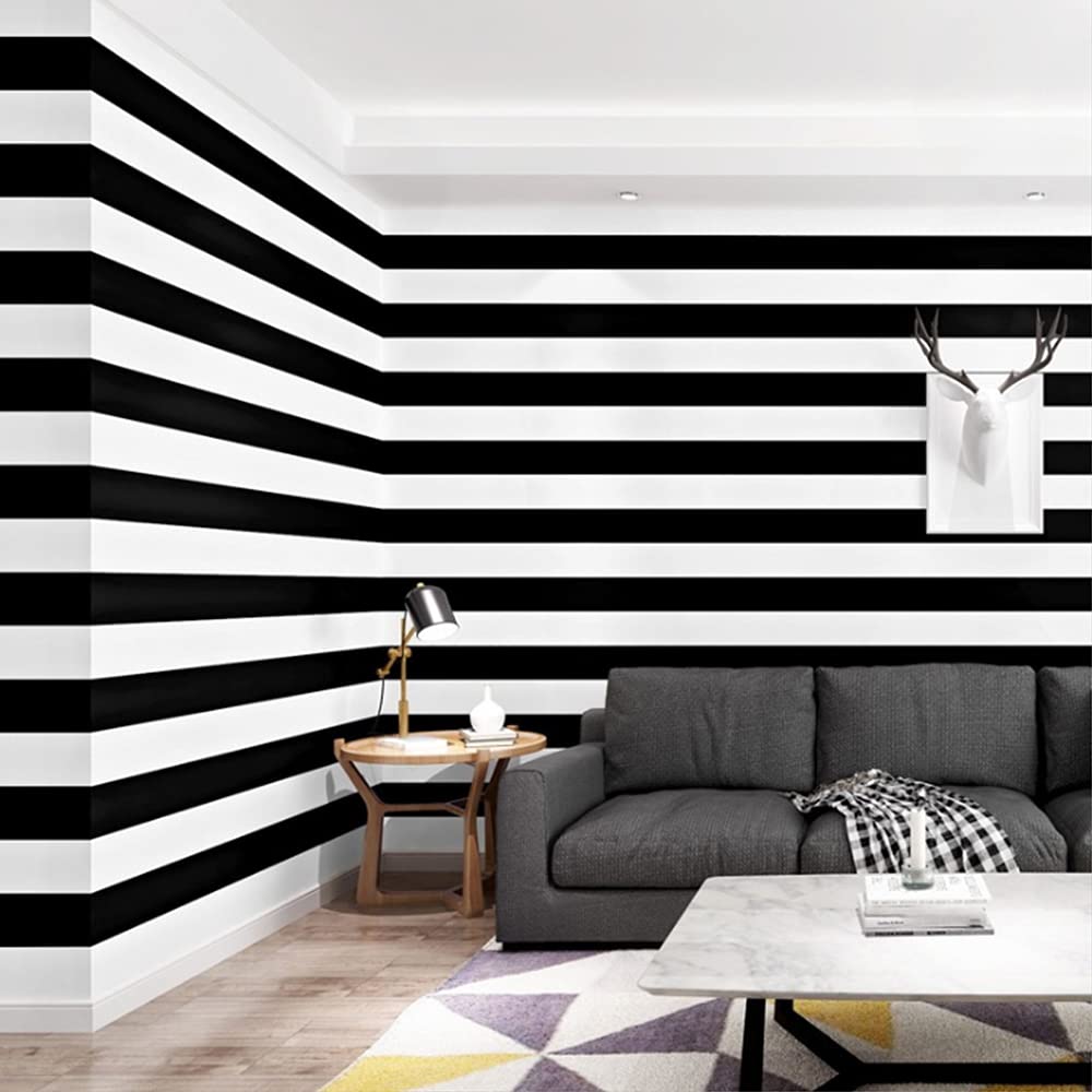 MEAIHOME Modern Simple Horizontal Vertical Striped Bedroom Coffee Restaurant Clothing Store TV Background Non-Pasted Wallpaper Roll Black White 1.73' L x 32.8' W - Image 3