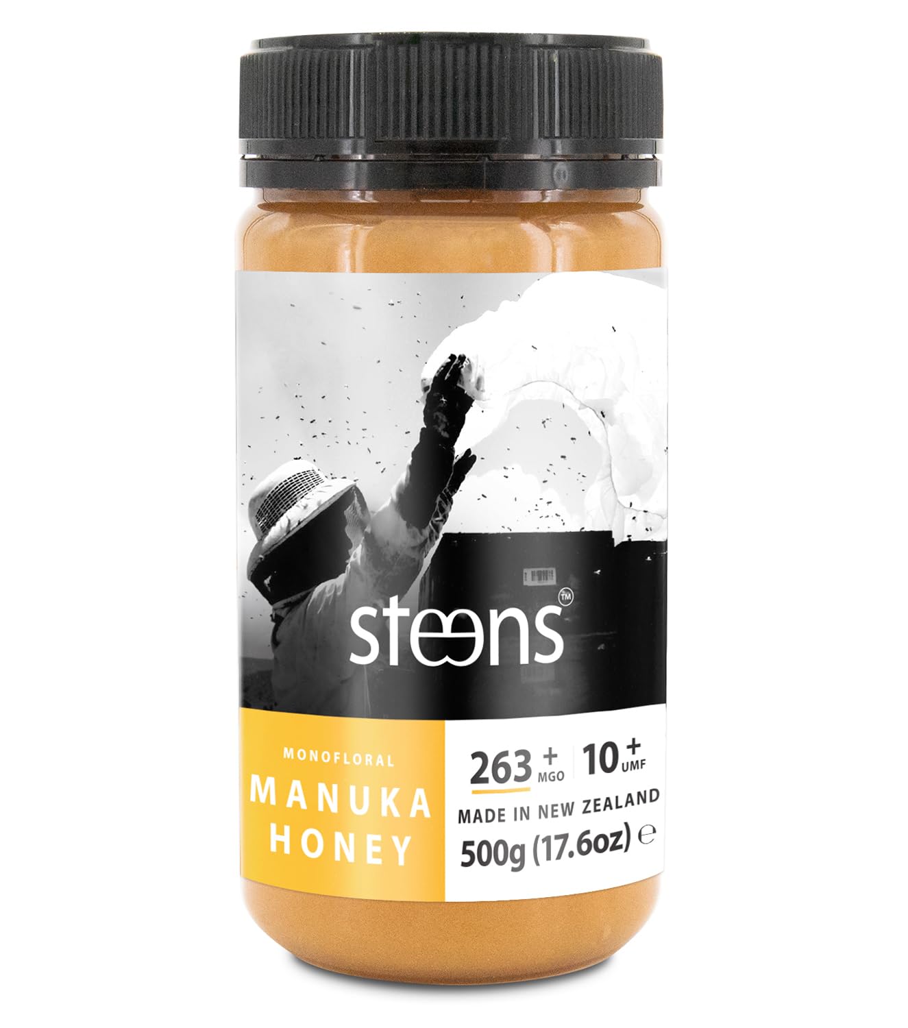Miel de Manuka Steens MGO 263+ - 500 g de miel de Manuka pura, cruda y 100% certificada UMF 10+ - envasada y sellada en Nueva Zelanda