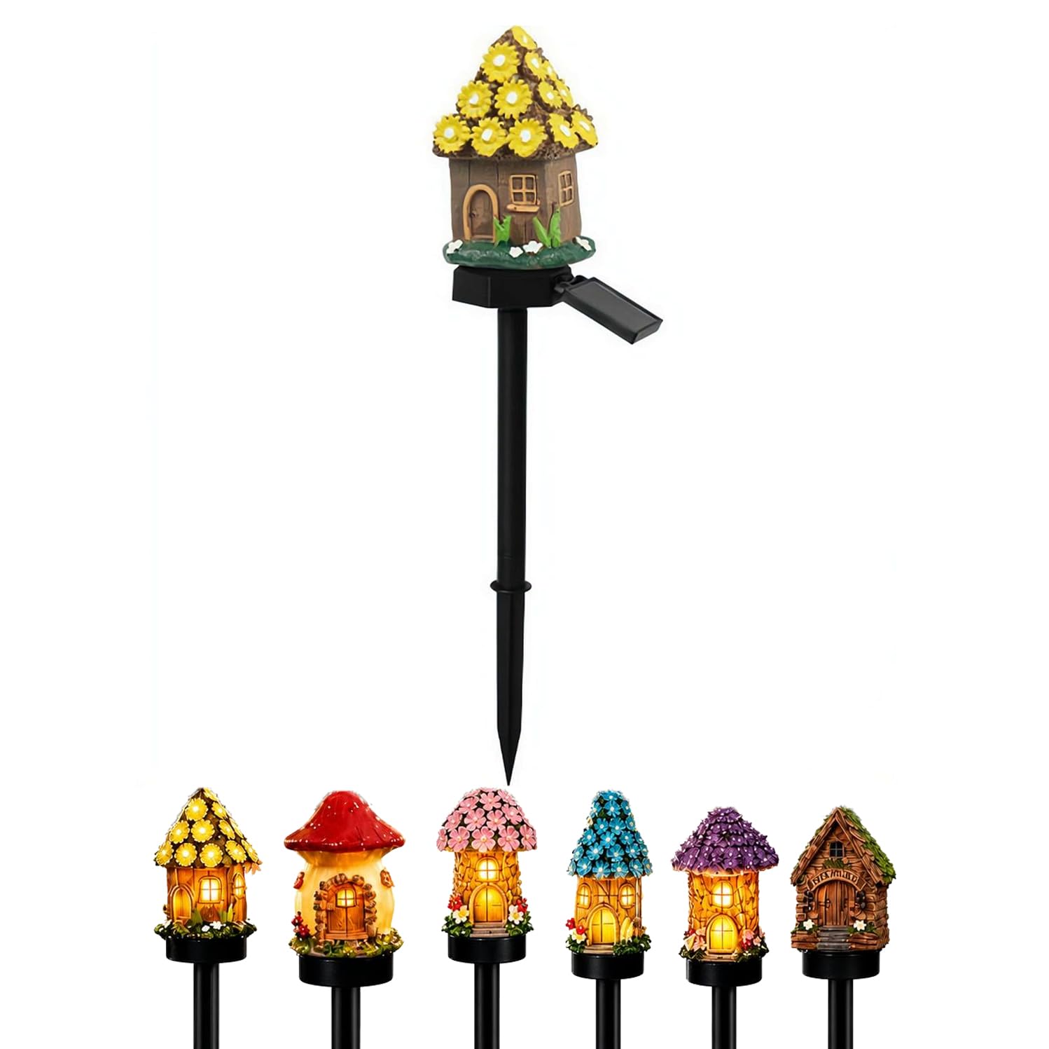 Solar Fairy-Tale Mushroom Cottage Garden Light, Waterproof Resin Solar Stake Lights, Decorative Gardens Lights for Yard Lawn Patio Walkway, Unique Gift for Garden Lovers