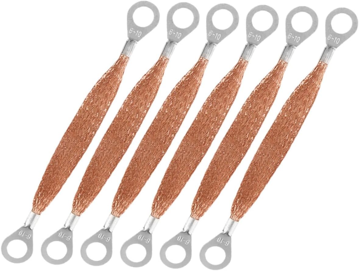 Ciieeo 6Pcs Heavy Duty Ground Strap for Automotive Use Flat Braided Copper Cable with Ring Terminals Static Discharge Protection for Car Electrical Systems and Chassis