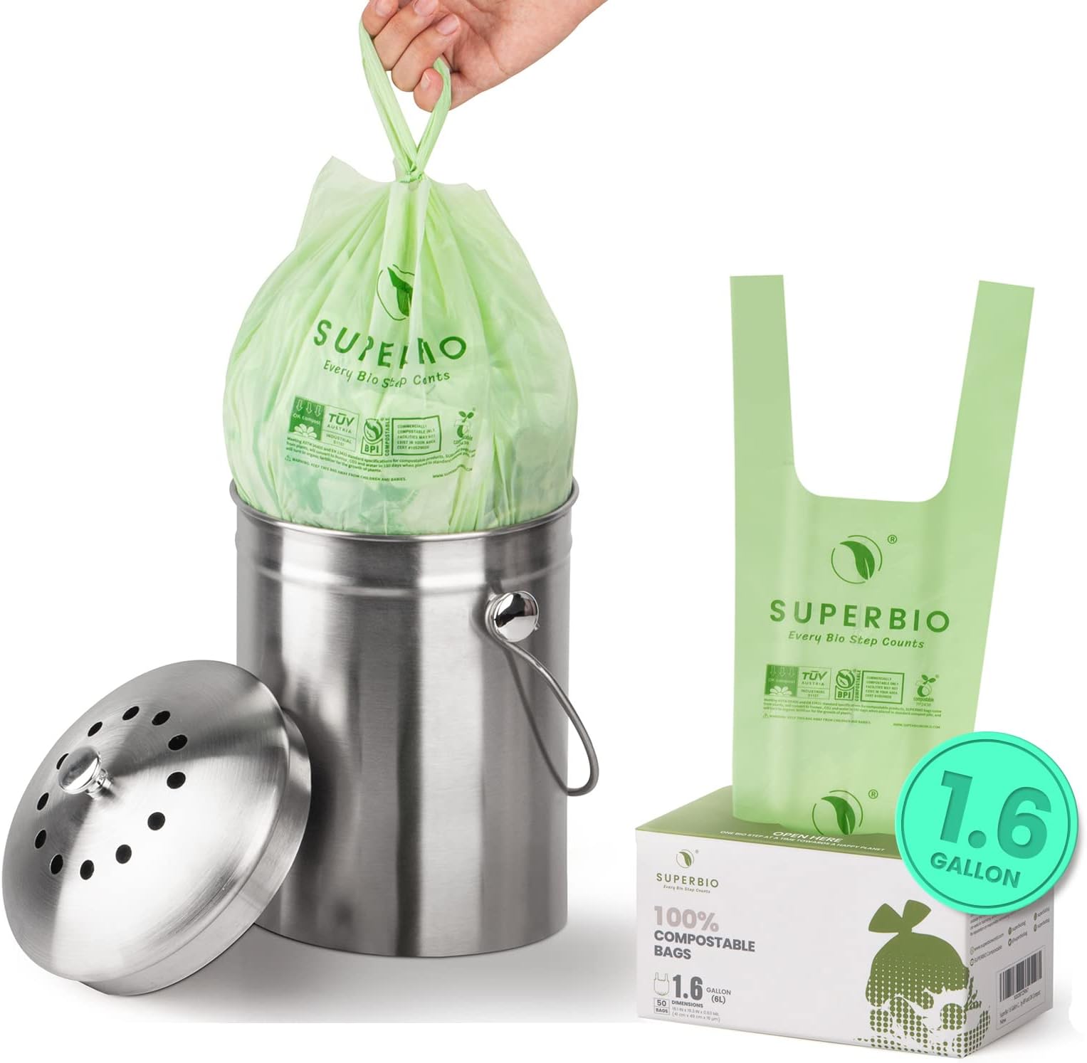 Primode 100 Compostable Trash Bags, 2.6 Gallon Food Scrap