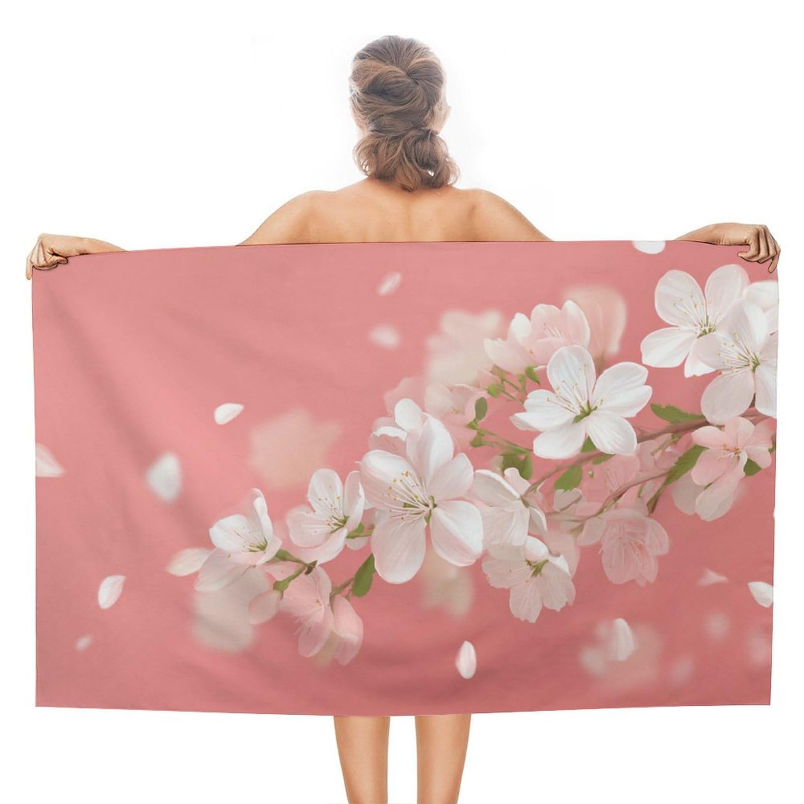 asbwuo White Flowers and Petals Flying Beach Towel