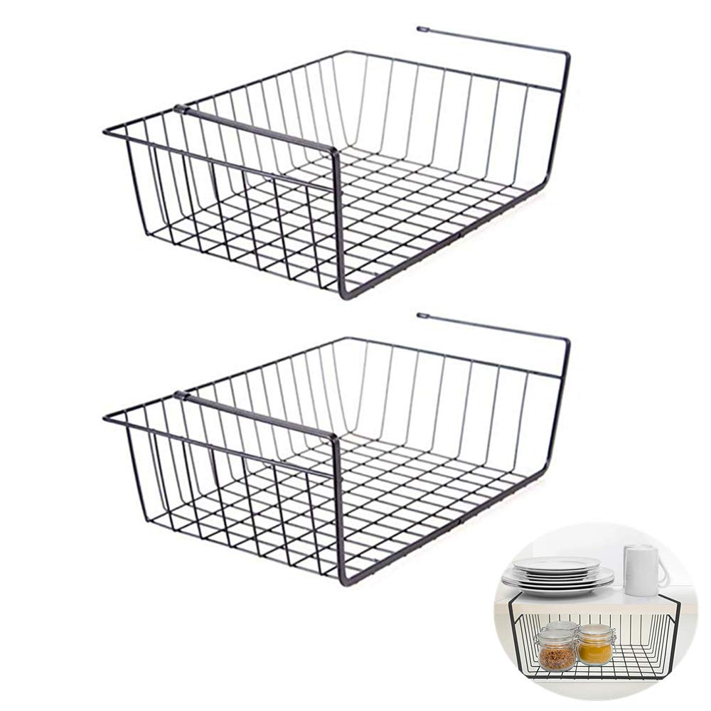 Treetop 2Pcs Under Shelf Basket, Multifunctional Cabinet Storage Wire Basket Organizer For Kitchen Pantry Closet (Black Style I), Fgtllc, Rack