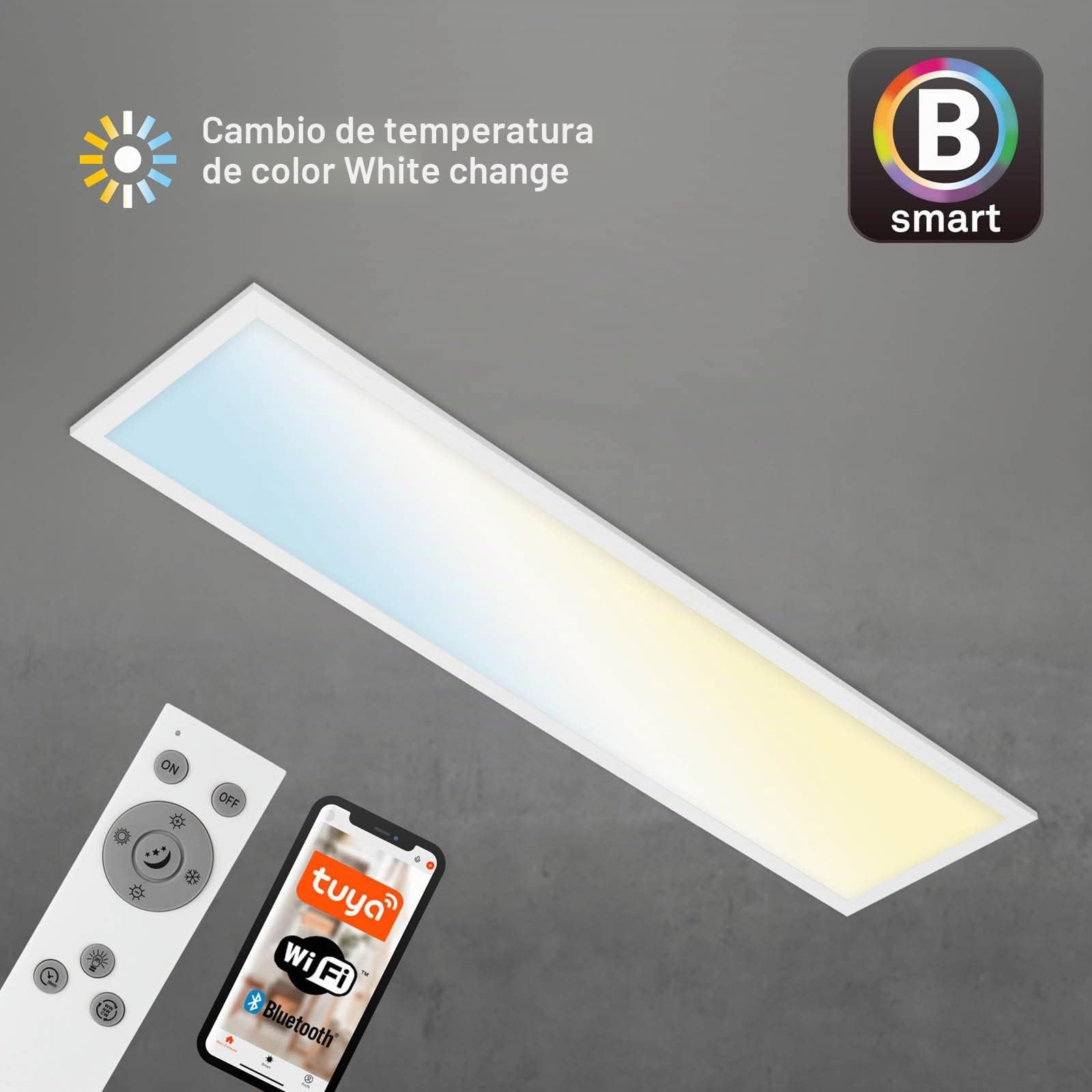 BRILONER - Lámpara LED de techo funciona con Alexa, app y control por voz, ajustable de blanco cálido a blanco frío, lámpara inteligente para el salón de casa, 100x25x6,6 cm, blanco