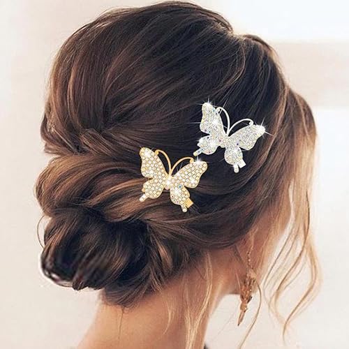 Miniatura 5 de BARTOSI Pinzas para el cabello de mariposa con diamantes de imitación brillantes, bonitos pasadores de metal para el cabello, accesorios para el