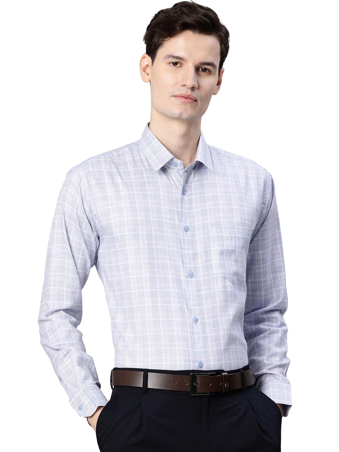 majestic man Men's Pure Cotton Slim Fit Checkred Full Sleeve Classic Collar Everyday Formal Shirt-picture-34