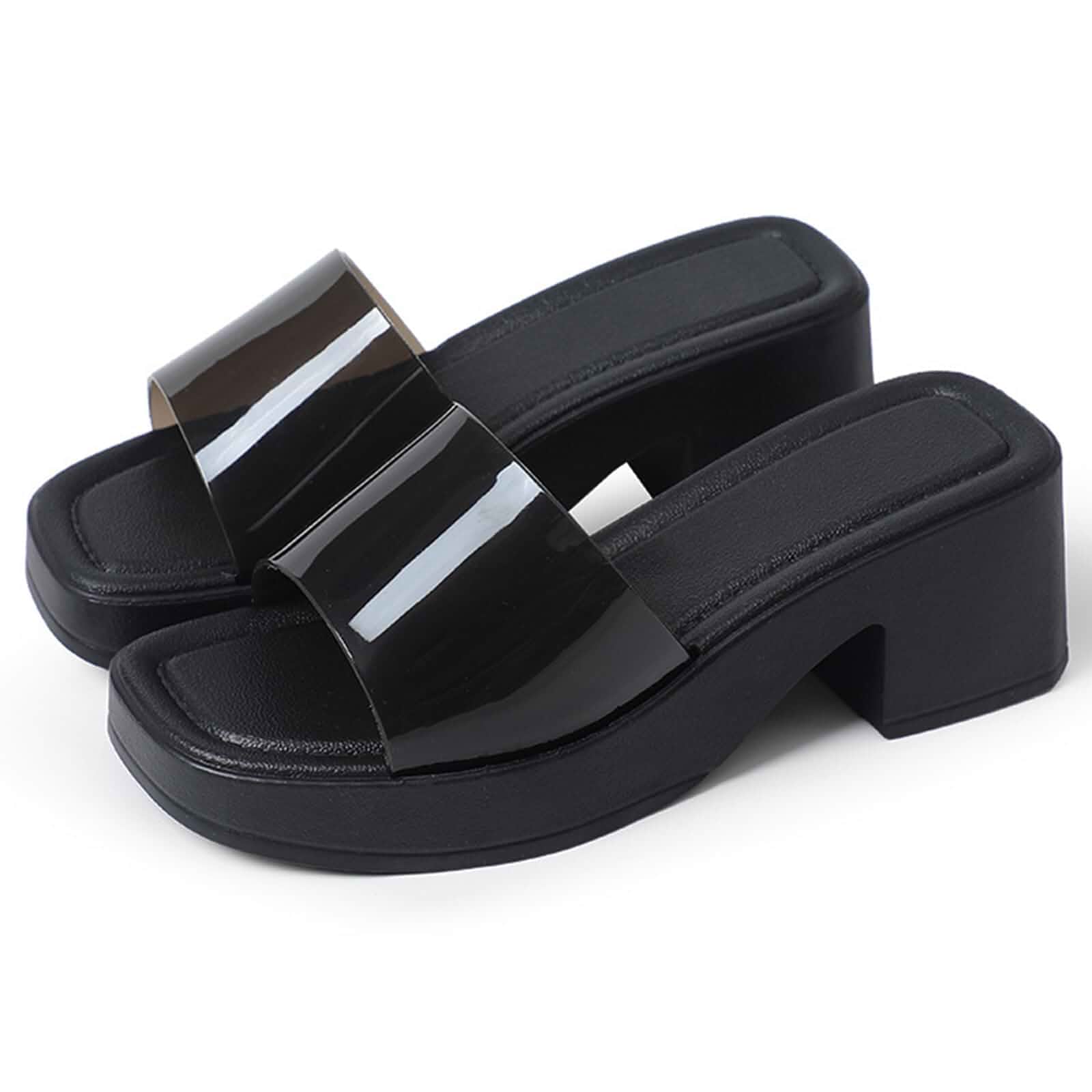 Women's Translucent Jelly Platform Chunky Heel Sandals Square Open Toe Block Heel Slides Sandals Fashion Stylish Comfort Y2K Slippers for Indoor Party Prom