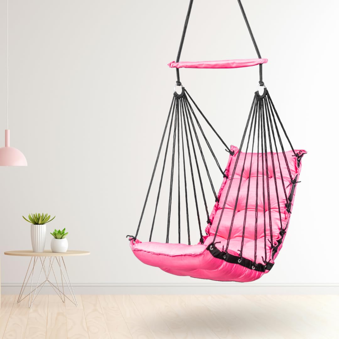Swingzy Premium Hanging Swing Chair for Kids| Single Seater Jhuhla for Balcony & Garden | Foldable & Portable Hammock Chair with Washable Cushion| Jhula for Adults | Swing for Indoor & Outdoor(Pink)