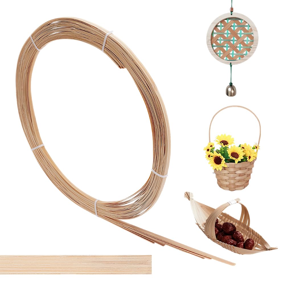 NBEADS 30m Bamboo Strips, 5mm Wide Flat Wicker Rattan Weaving Materials for Basket Making Webbing Furniture Weaving DIY Crafts