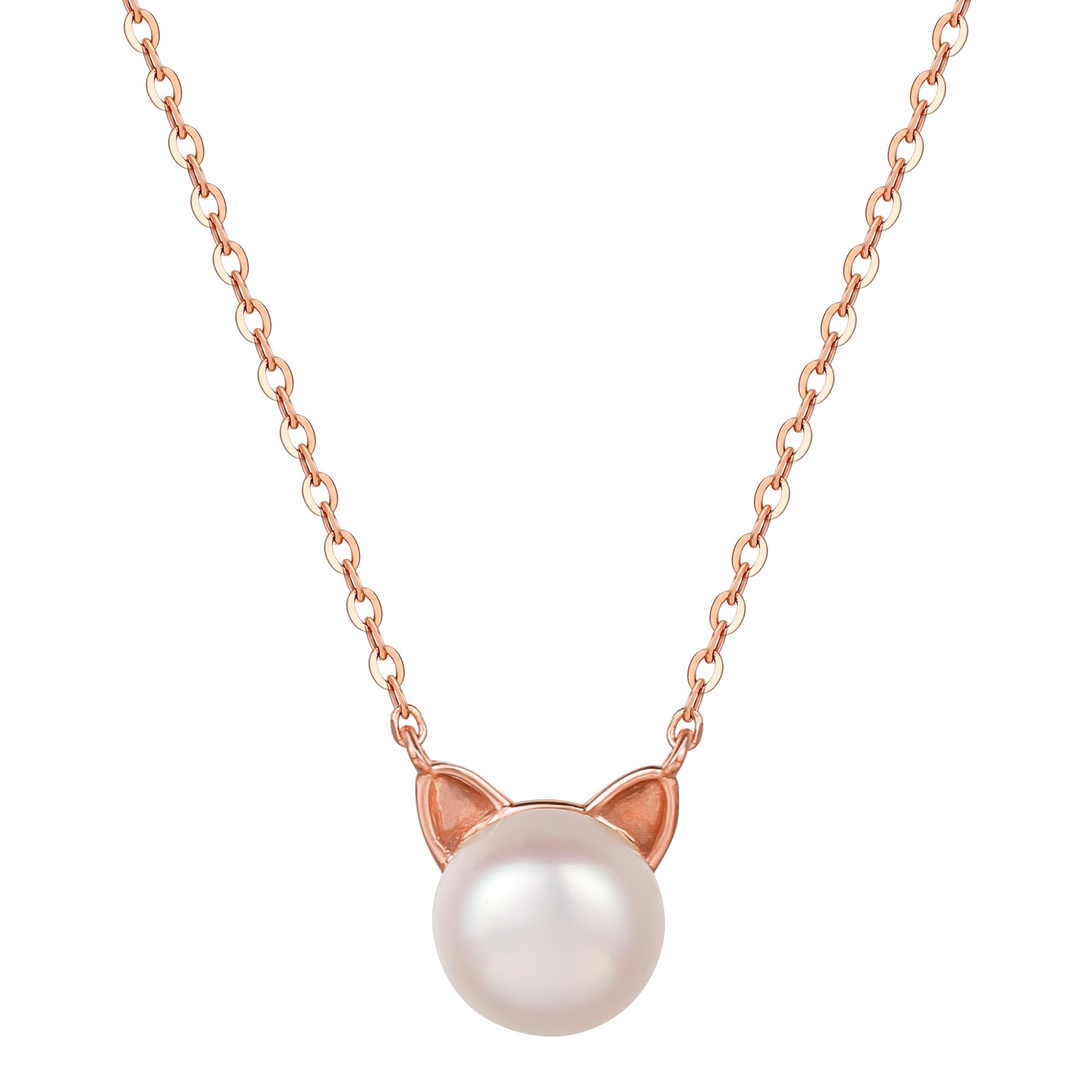 S.Leaf Collane a forma di gatto da donna, regalo per amanti dei gatti, da donna, regalo per amanti dei gatti, in argento, con ciondolo a forma di gatto con perle coltivate d'acqua dolce, collana con