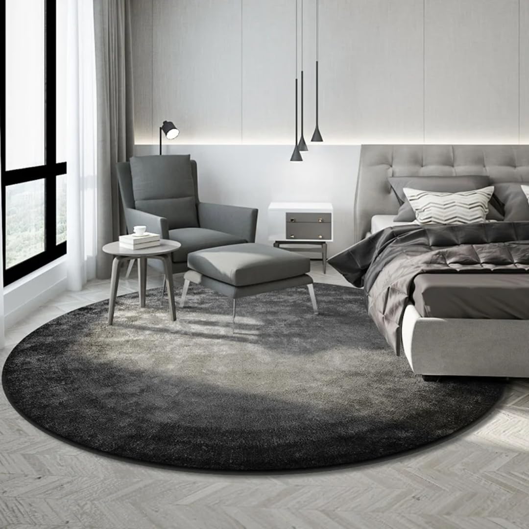 Tapis de salon lavable et grand tapis rond en peluche pour sol froid