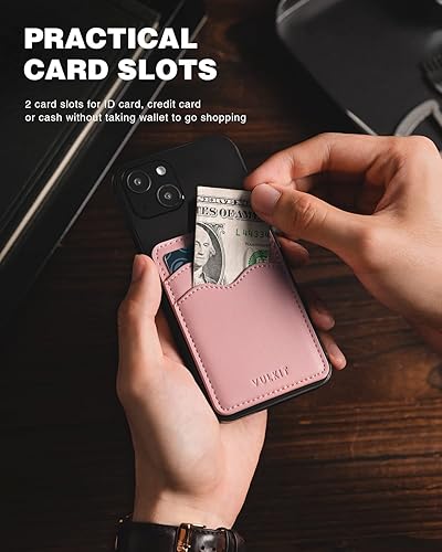 Miniatura 2 de VULKIT Tarjetero de cuero delgado adhesivo bolsillo RFID bloqueo tarjetas de crédito pegatinas para la parte posterior del teléfono inteligente,